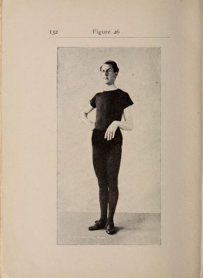 A book page headed Figure 26 with a photograph of a man in a dark athletic outfit standing with one hand on his hip and the other hanging loosely